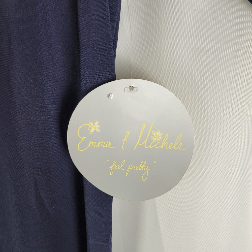 NEW Emma & Michele Navy Blue Mock Neck Cold Shoulder Midi Shift Dress Medium - Picture 9 of 12